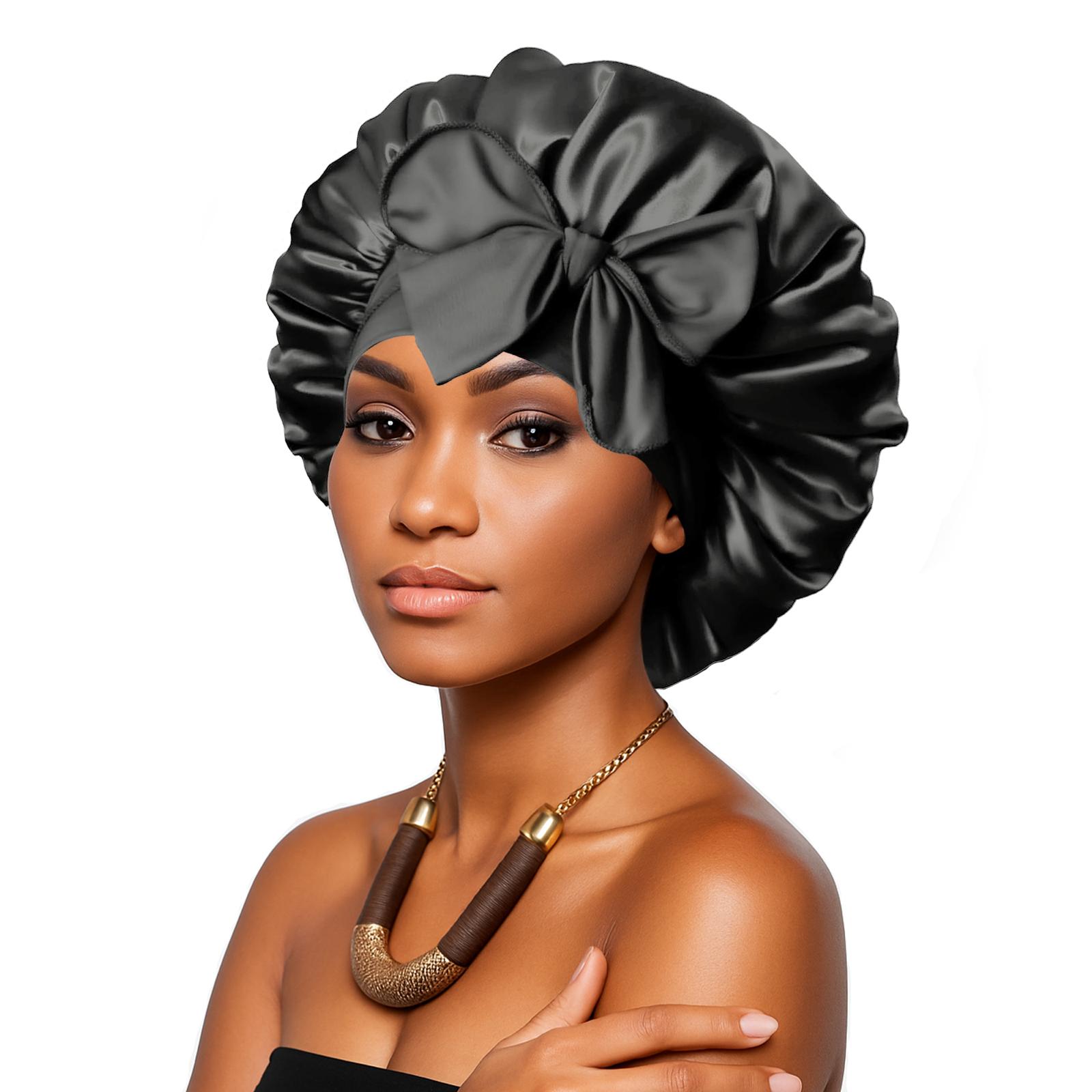 Midnight-Bloom Satin Bonnet