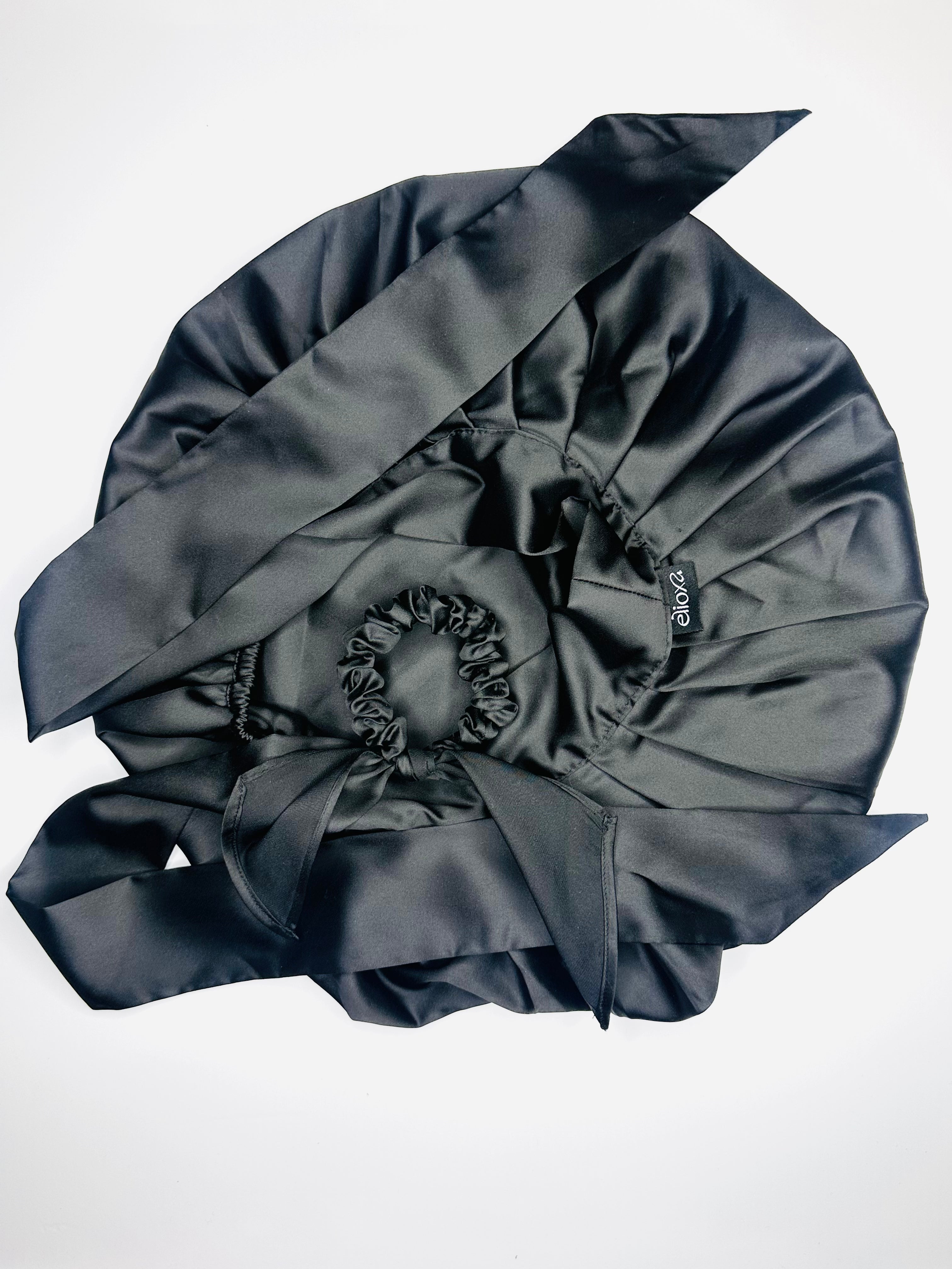 Midnight-Bloom Satin Bonnet