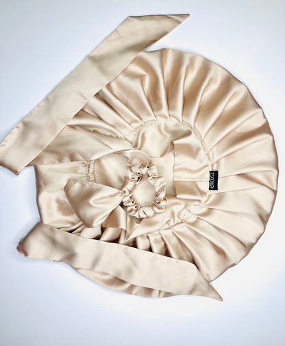 Midnight-Bloom Satin Bonnet