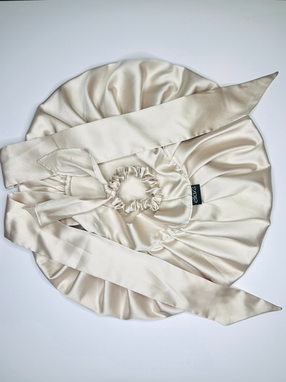 Midnight-Bloom Satin Bonnet